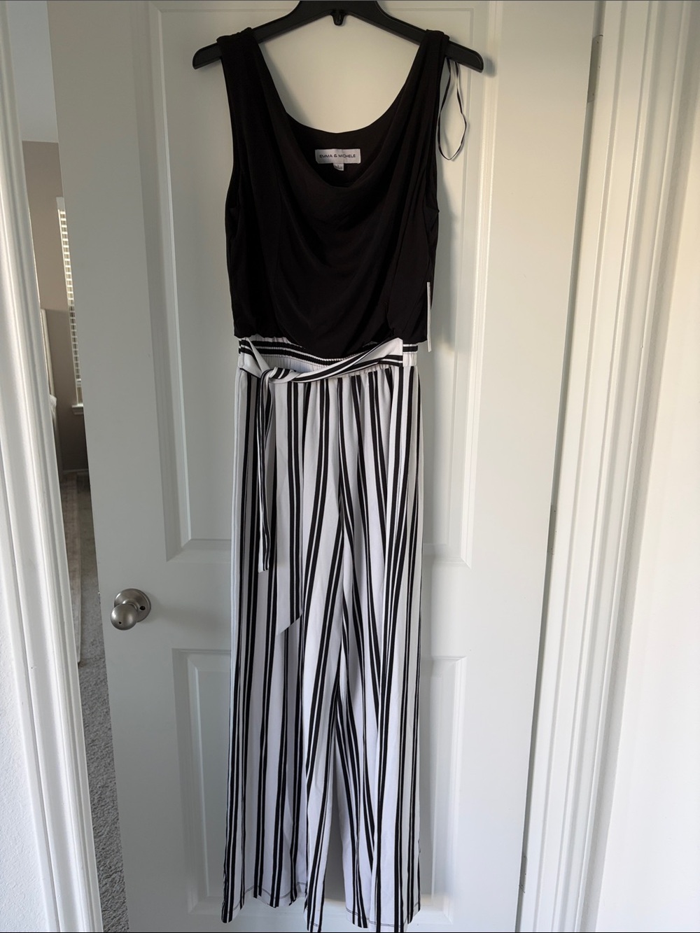 Black & White Striped Wide Leg Jumpsuit
